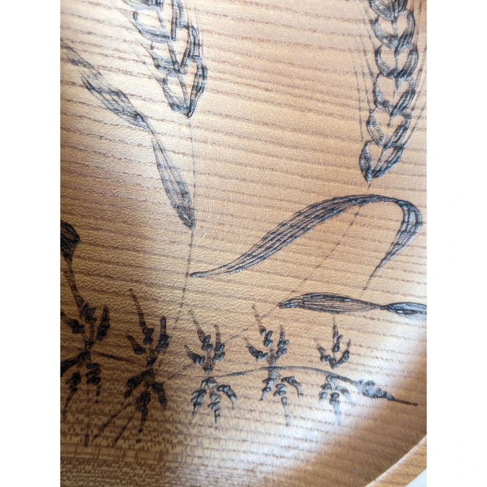 Vtg West Germany Bread Plate Wood Burned Wheat Design Wall Hanging 9